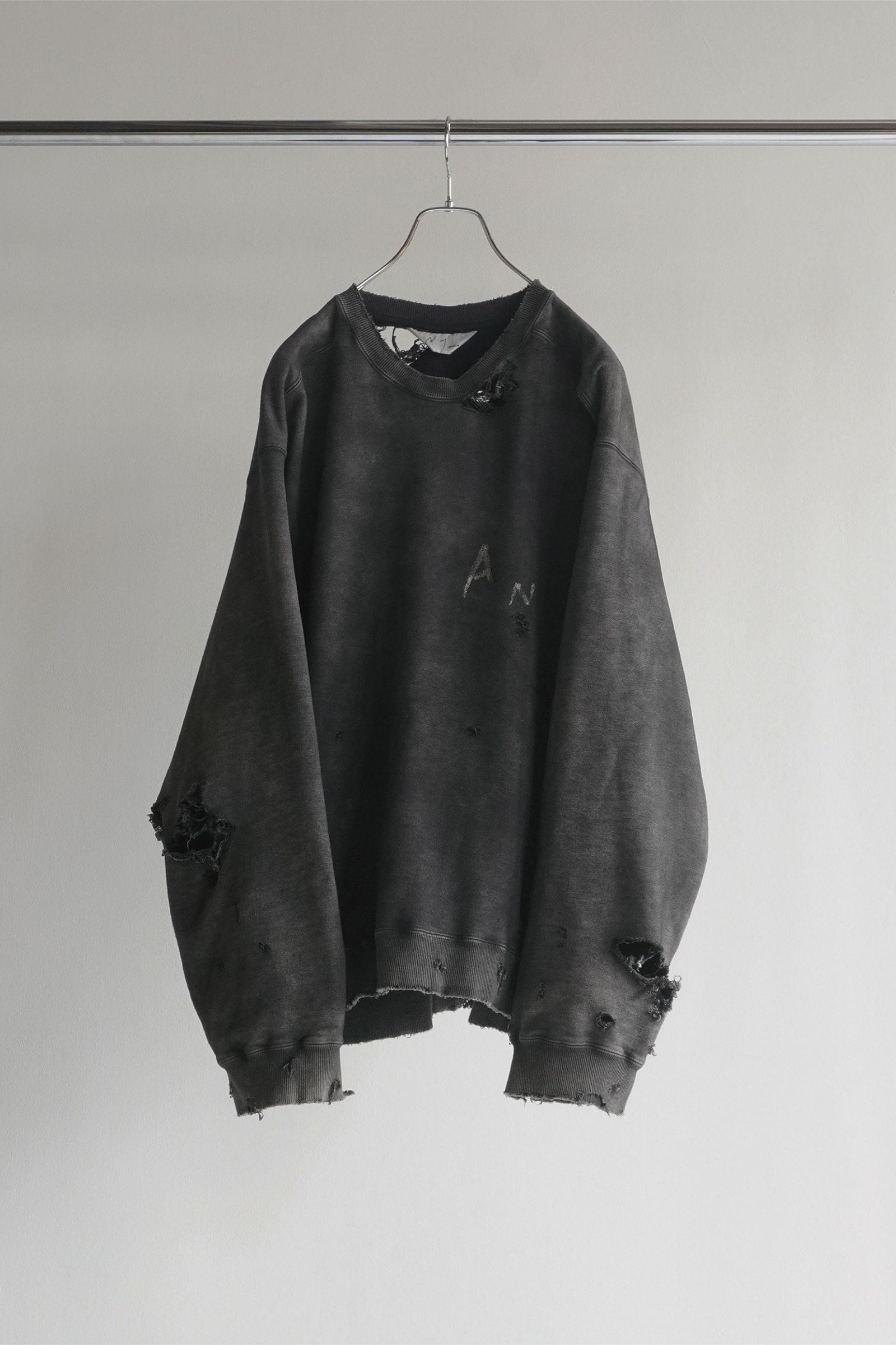 ANCELLM - CRASH UNEVEN OVER SWEAT SHIRT | BLACK | スウェット