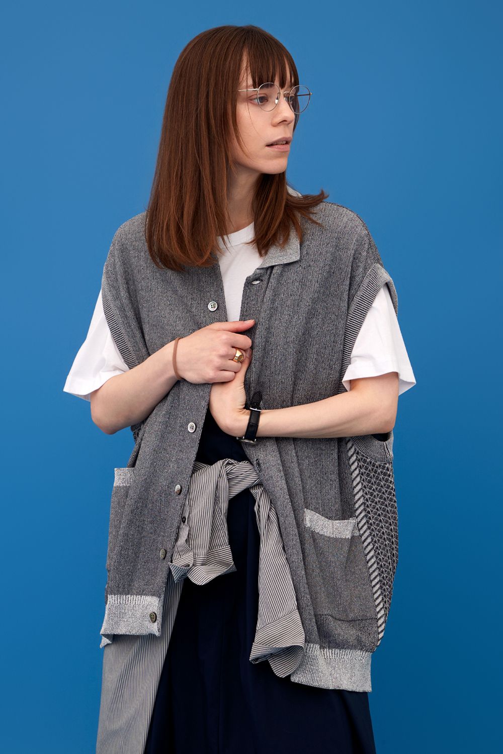 YASHIKI - 【ラスト1点】【25SS】Kinkai collar Vest(MIX GRAY) | Salty