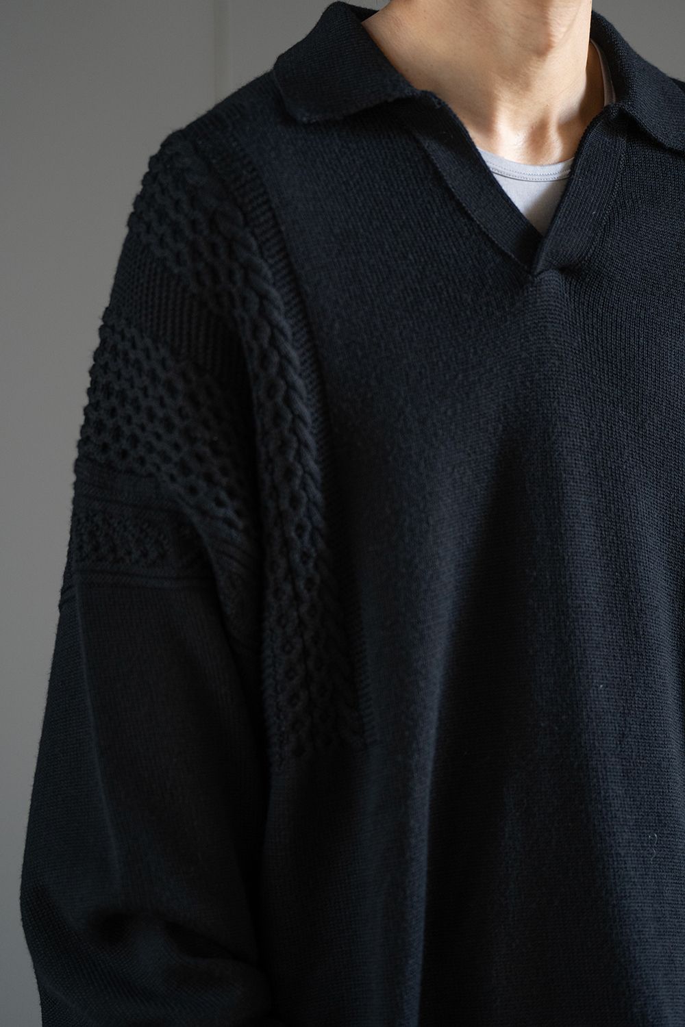 YASHIKI - 【ラスト1点】【24AW】Hatsuyuki Skipper Knit(BLACK) | Salty