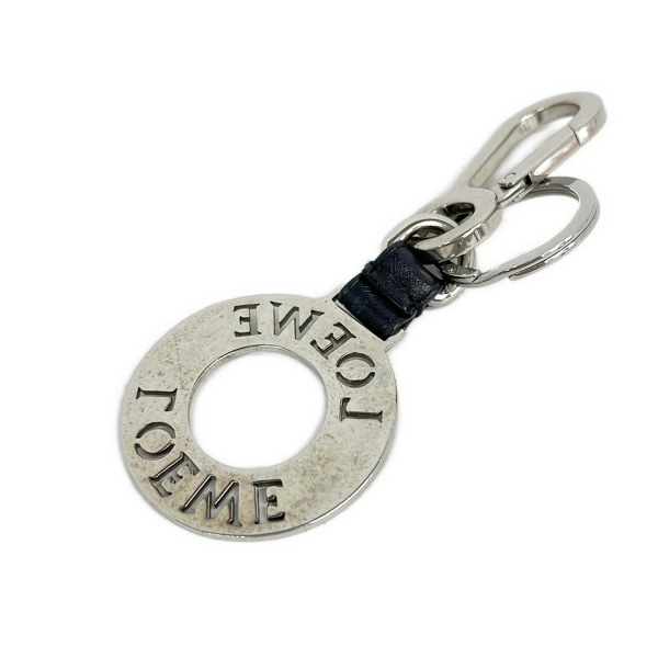 ロエベ キーホルダー(チャーム) - 黒×シルバー ロゴサークル レザー