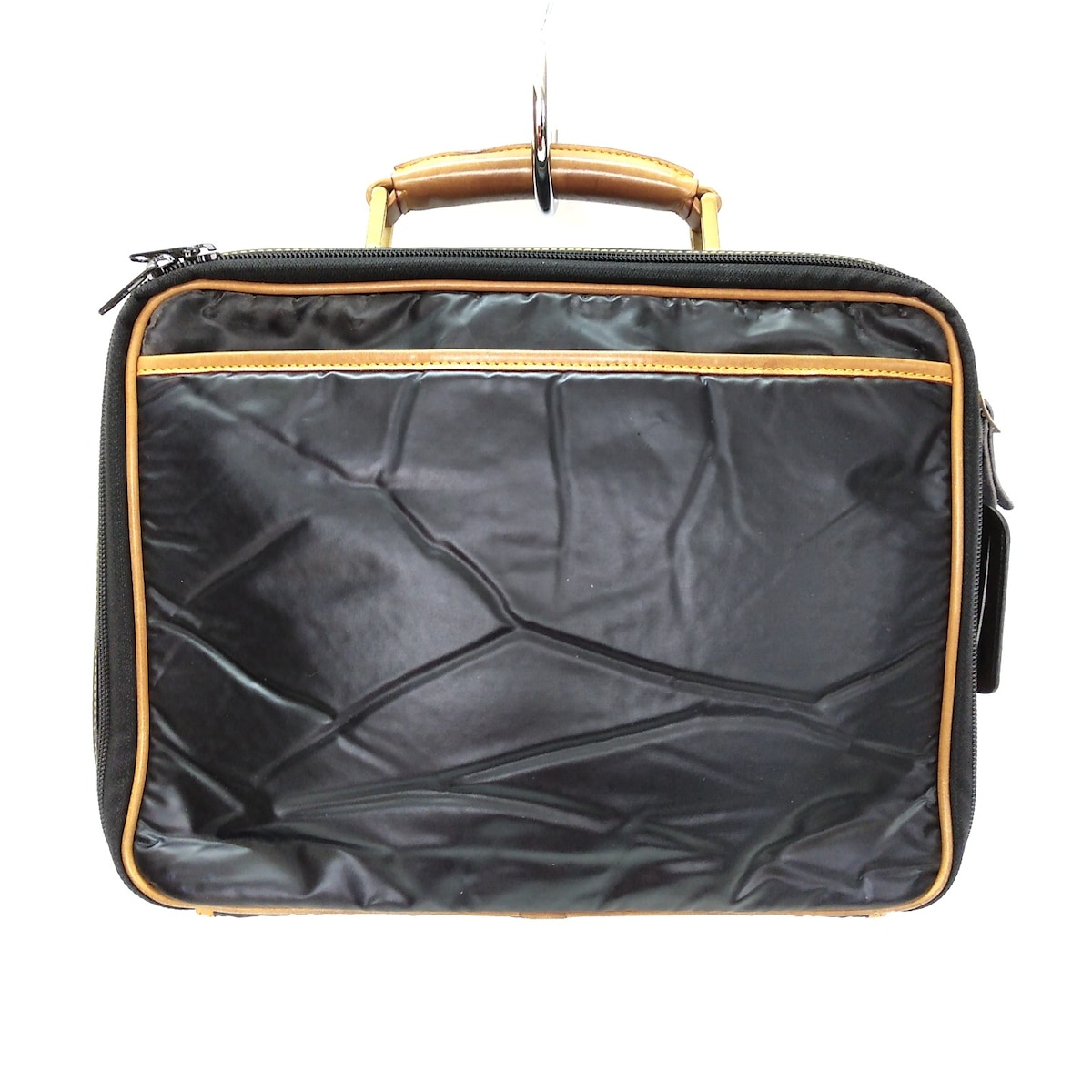 ハンティングワールド/ビジネスバッグ/黒×ブラウン/バチュークロス