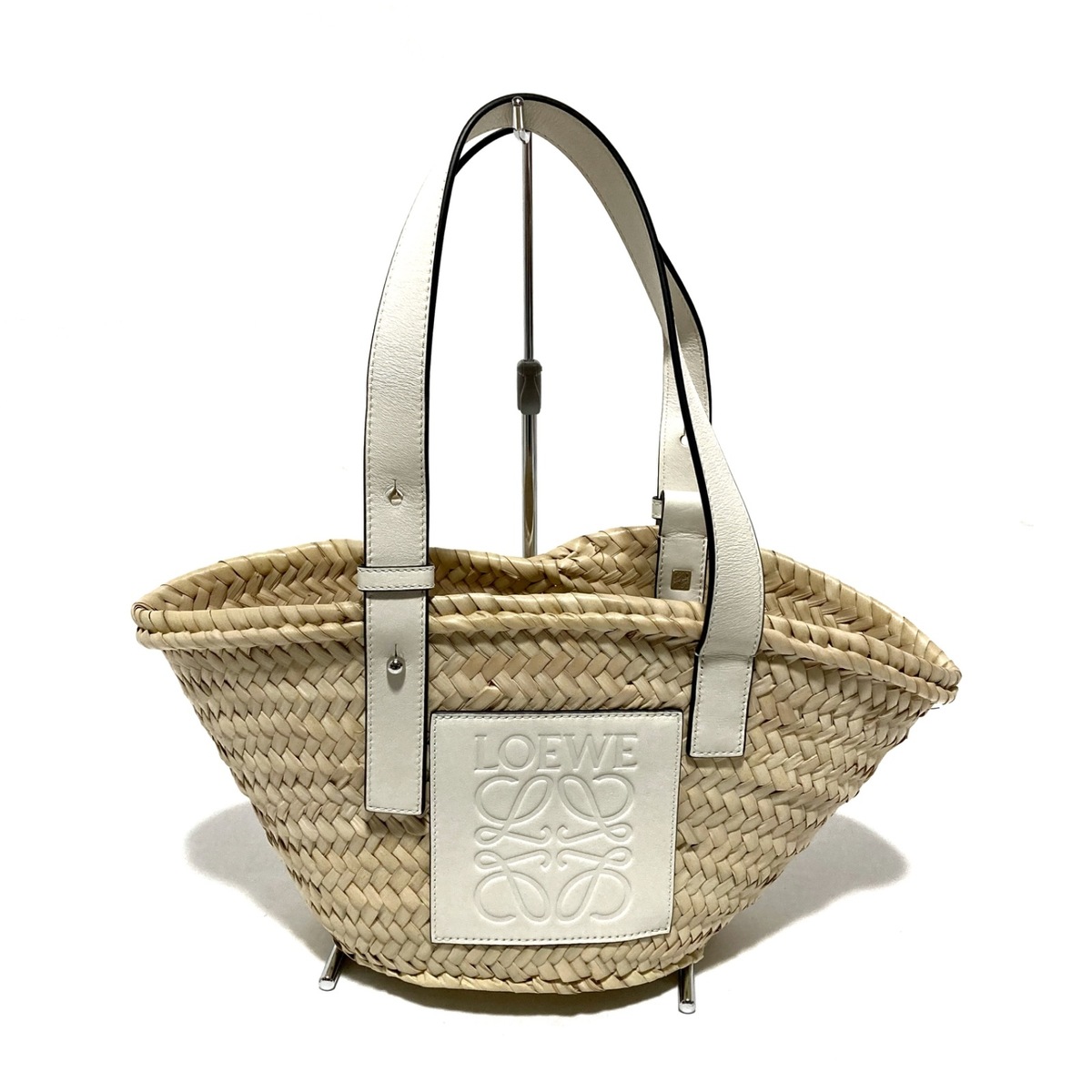 ロエベ/トートバッグ/バスケット/ベージュ×白/パームリーフ×カーフ