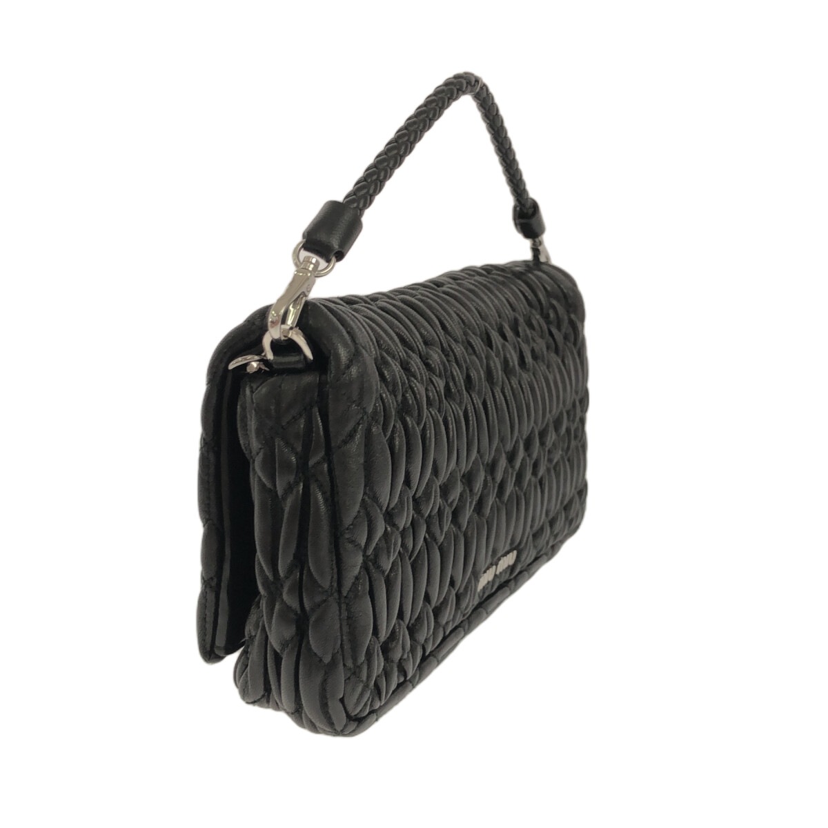 ミュウミュウ/ハンドバッグ/ナッパ クリスタル/マテラッセ/黒×シルバー