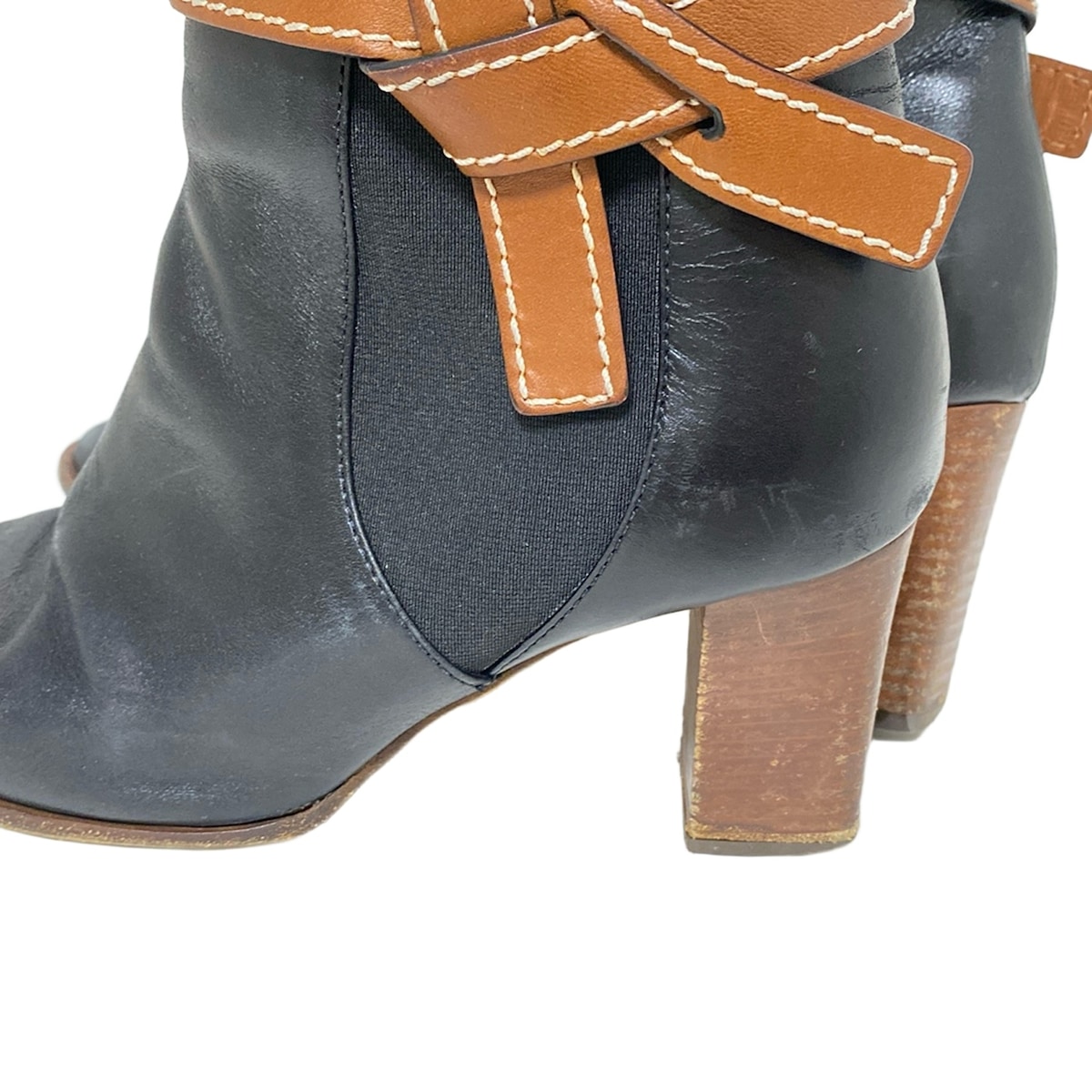 LOEWE(ロエベ) ショートブーツ 39 - 黒×ブラウン レザー（19039944