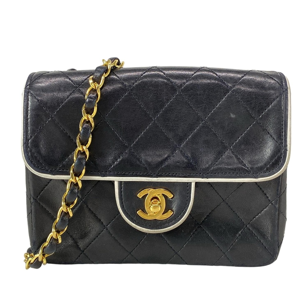 シャネル/ショルダーバッグ/ミニマトラッセ/黒×アイボリー/レザーの