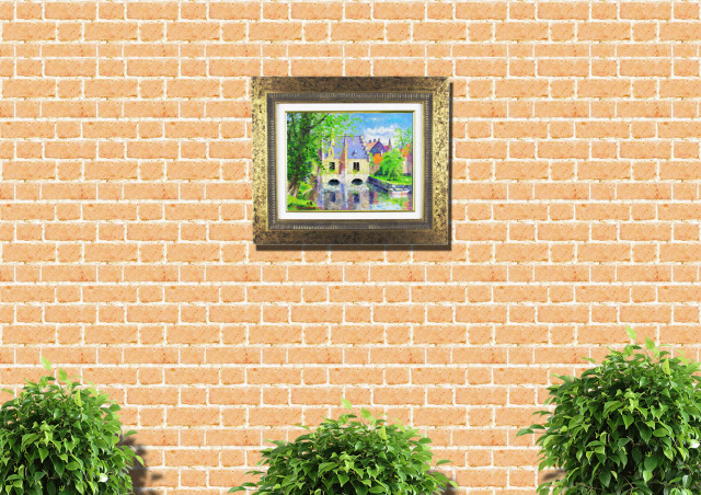 水の都”梅沢民雄「ブルージュ」油彩画・F6・額寸540×630mm”お部屋が