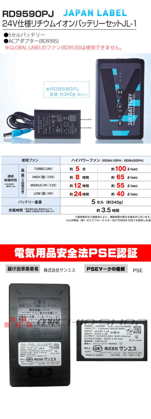 空調風神服 ファンセット(ななめタイプ)+新型24Vバッテリーセット