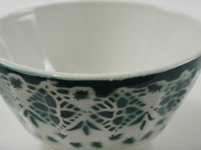 フランス アンティーク カフェオレボウル モロッコ レース グリーン