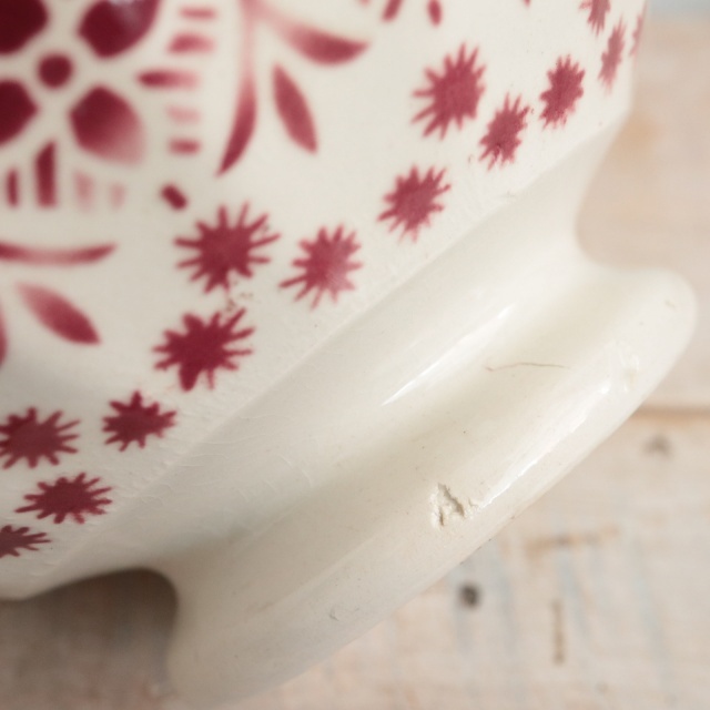 アンティーク カフェオレボウル モロッコ レース ワインレッド