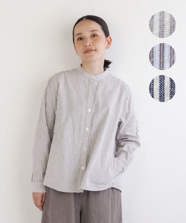 nofl】今治ストライプスタンドカラーシャツ 644209590 | ナチュラル服