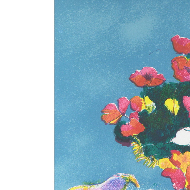 ポール・ギヤマン「青いテーブルのバイオリンと花束」リトグラフ