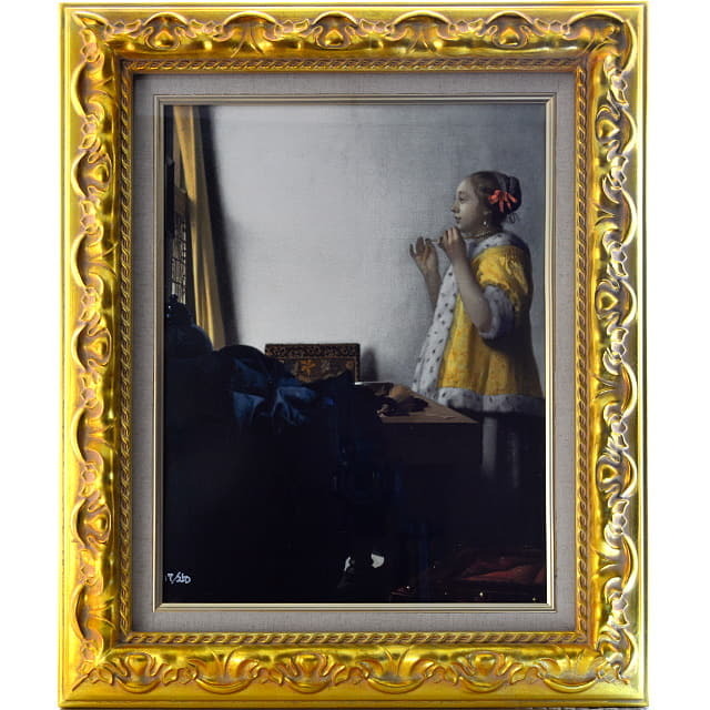 フェルメール「真珠の首飾りの少女」複製画 シルクスクリーン 豪華額装