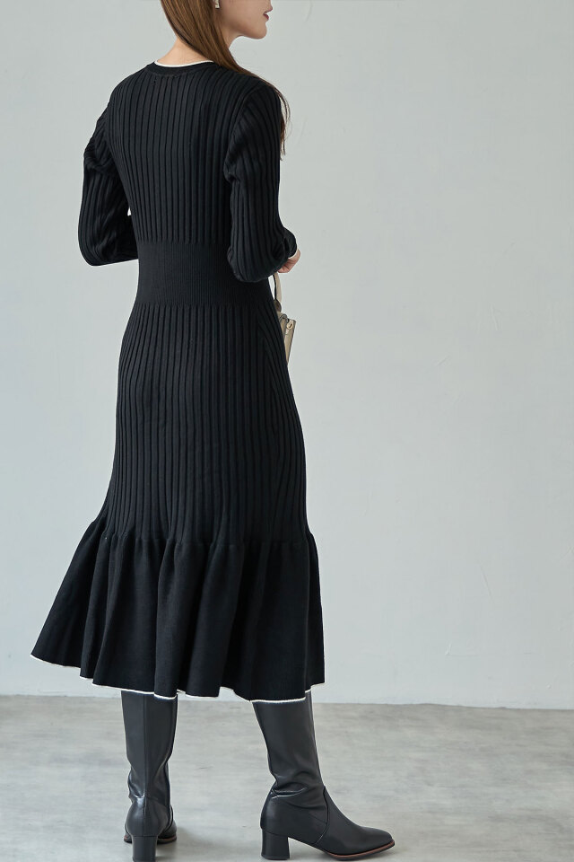 skinholicさんコラボ》配色リブニットワンピース