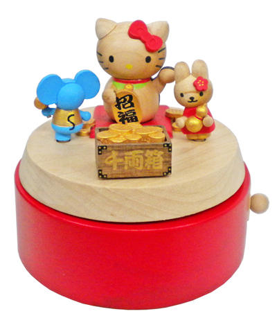 H9293 木製オルゴール【キティ 縁起物】