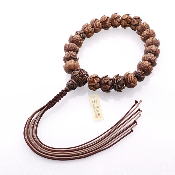 JZ-0107 男性用数珠 本柘植 蓮華彫入 共仕立 紐房 20玉 お仏壇お仏具の