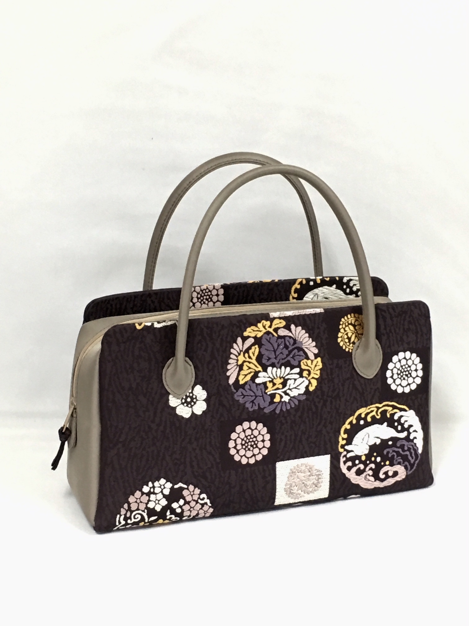 421A 利休バッグ中型（共布使用） 和装リメイク・オーダーバッグ工房 響創