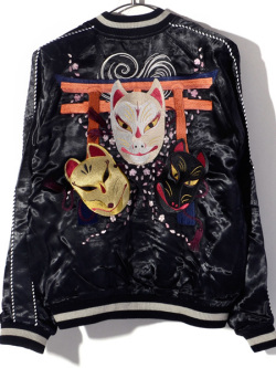 花旅楽団 スカジャン メンズ レディース ユニセックス 狐面 キツネ