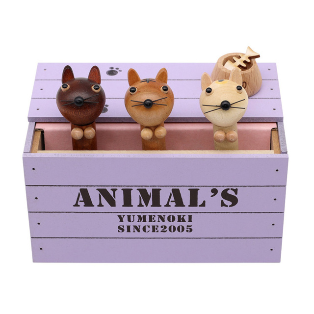 東洋音響 ゆめの木 オルゴール 18弁 TM231-B 木箱アニマルズ 猫
