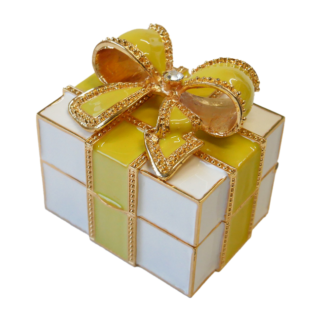 プレゼントボックス オルゴール 白箱×黄リボン 3930984400 世界に一つ