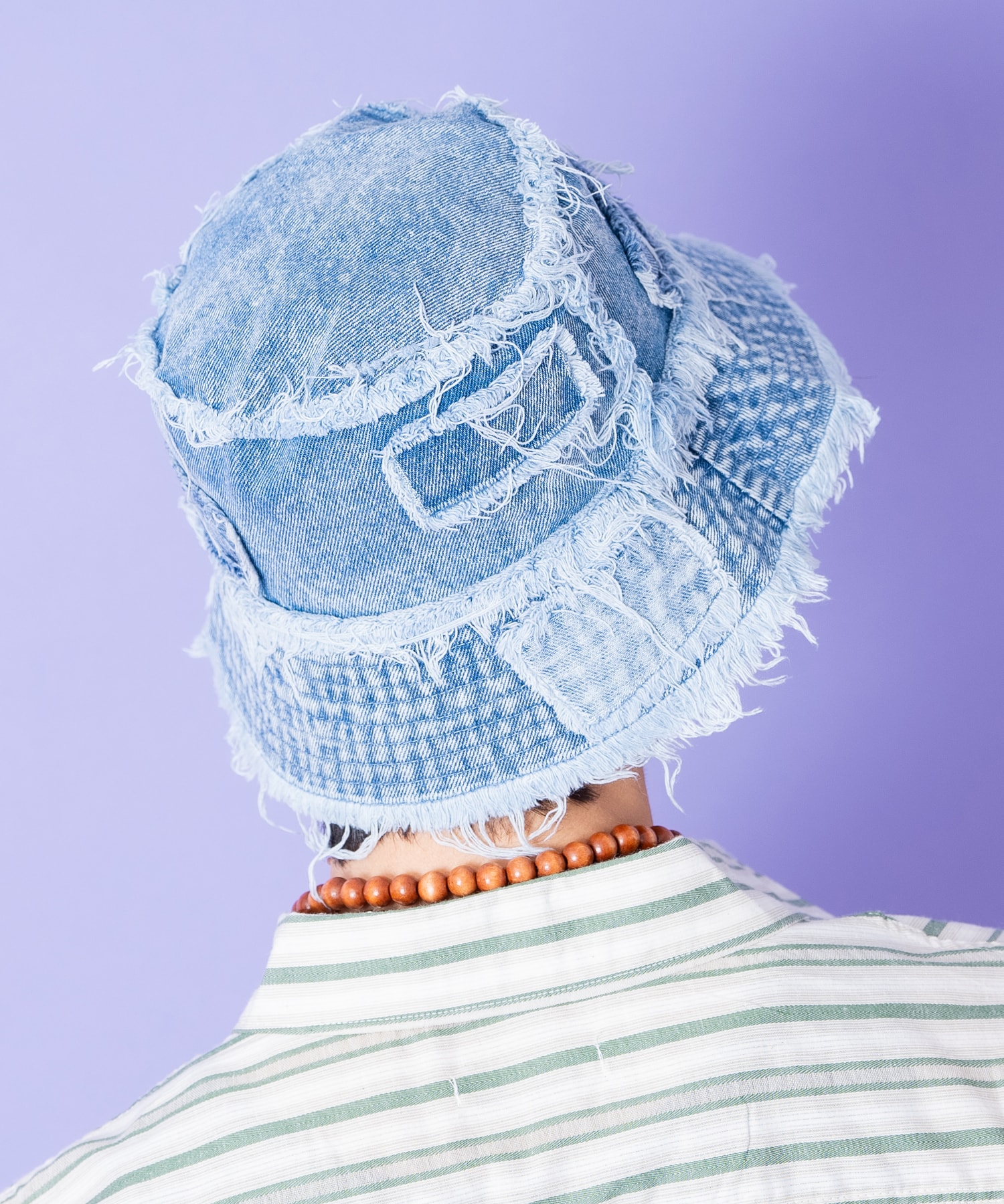 クラッシュフリンジランダムパッチワークデニムハット / メンズ