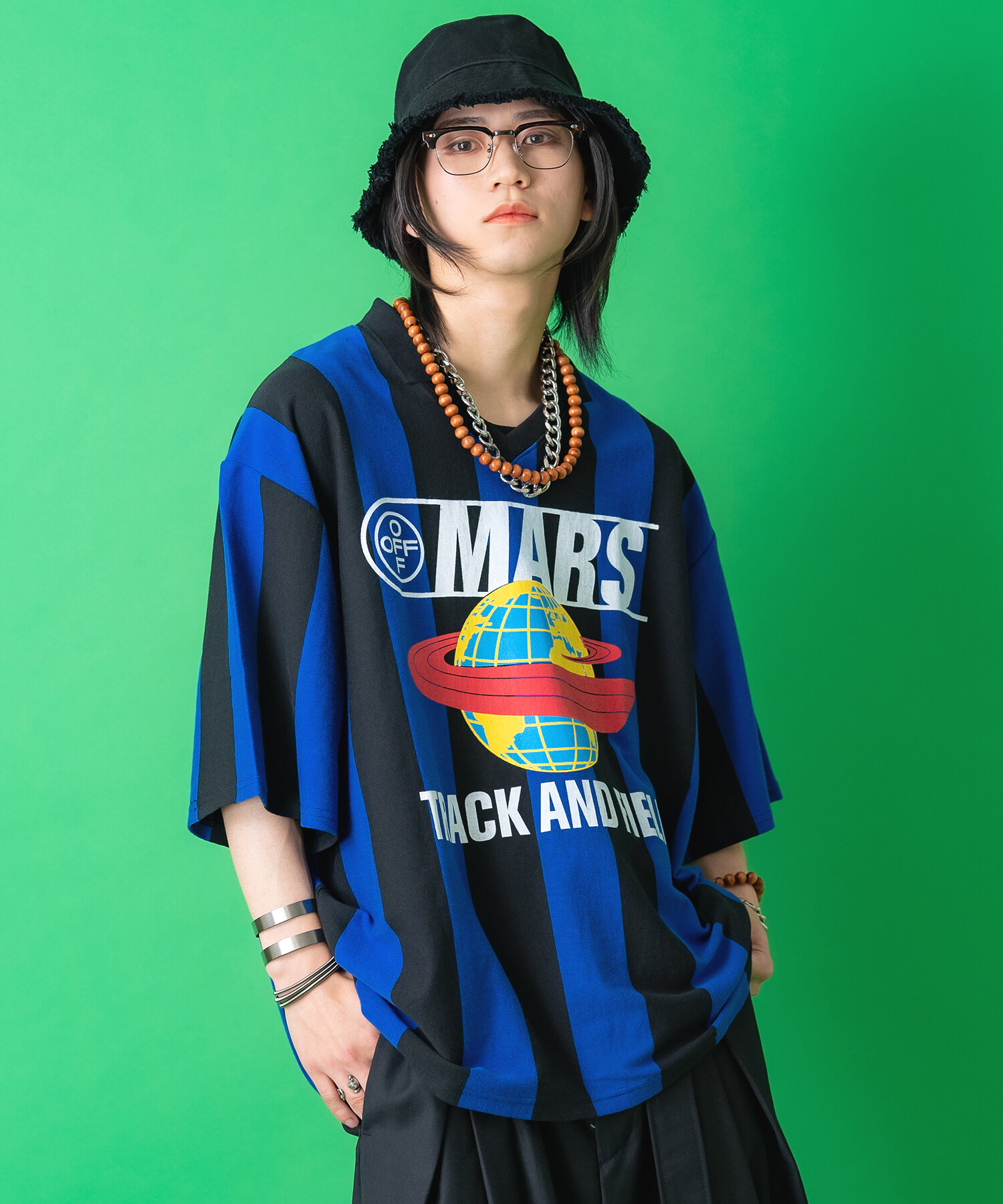 グラフィックストライプ柄サッカーシャツ / メンズ レディース