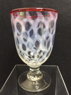 希少☆氷コップ 水玉柄 赤縁 なつめ型 12．5cm 吹きガラス 大正 昭和