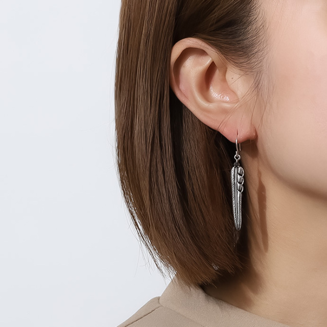 ジルコニア ドロップ フェザー フック ピアス メンズ シルバー925