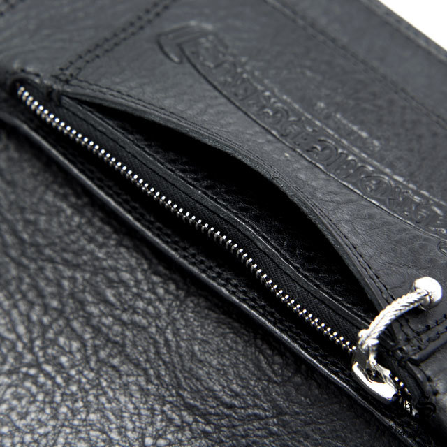 クロムハーツ1ジップクロスボタンレザーウォレットブラック|クロム