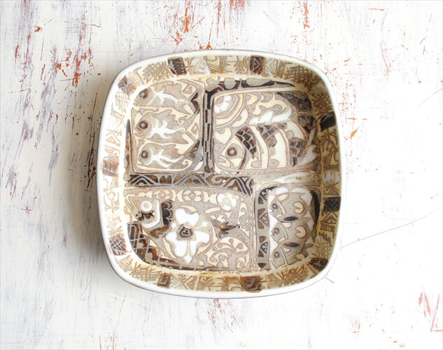 Royal Copenhagen Fajance Baca スクエアトレー 17cm プレート 魚柄