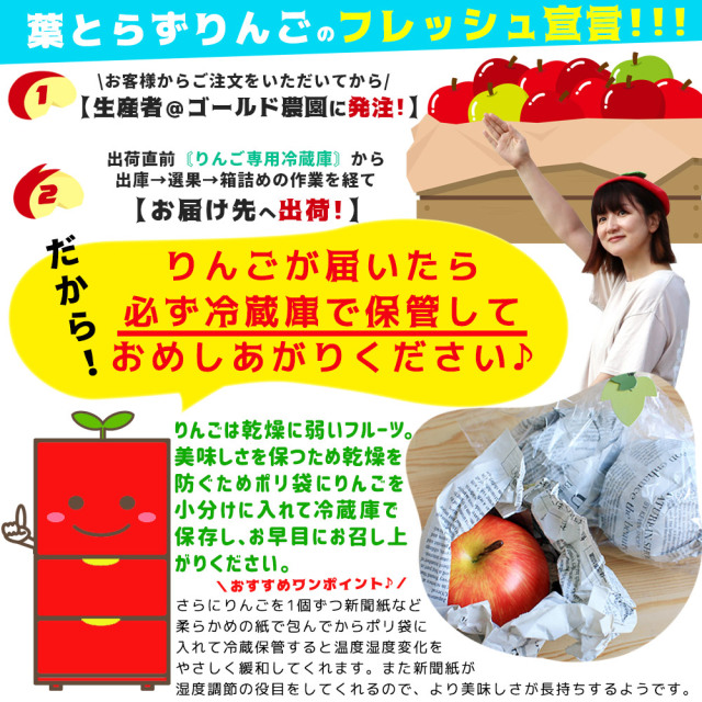 葉っぱの影は甘さのサイン 【葉とらずりんご シナノゴールド5kg