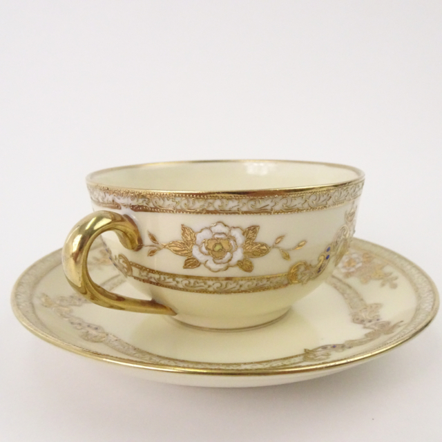 オールドノリタケ 金彩 花鳥図 カップ＆ソーサー 里帰り品