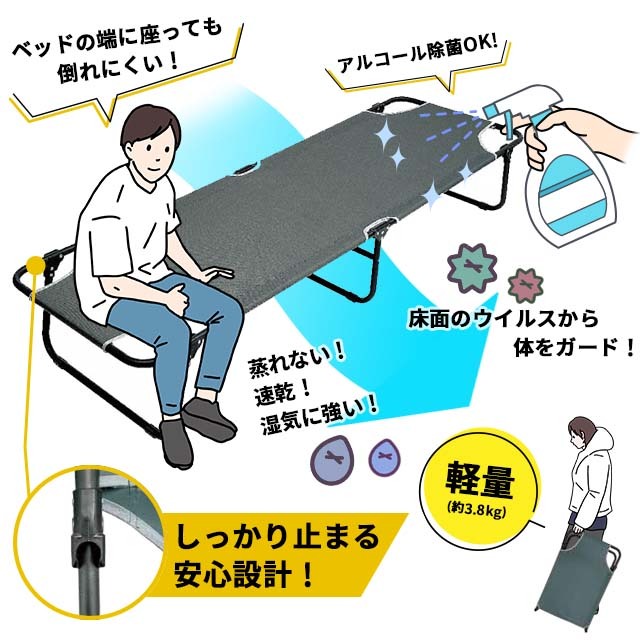 折りたたみ簡易ベッド WNW-B01】耐荷重150kg 開くだけで簡単組み立て