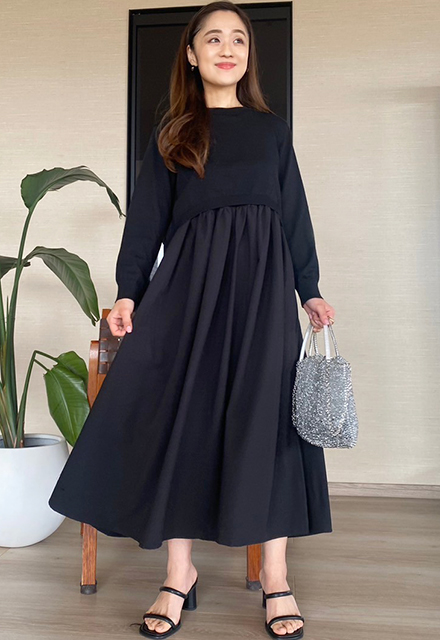 異素材ドッキングワンピース【7i-831-04422】