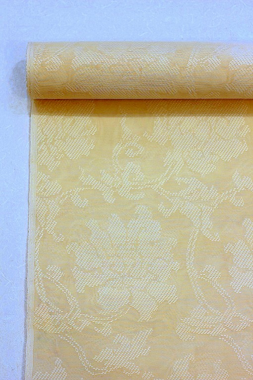 穀紗九寸名古屋帯/牡丹唐草文 制作 福岡裕典