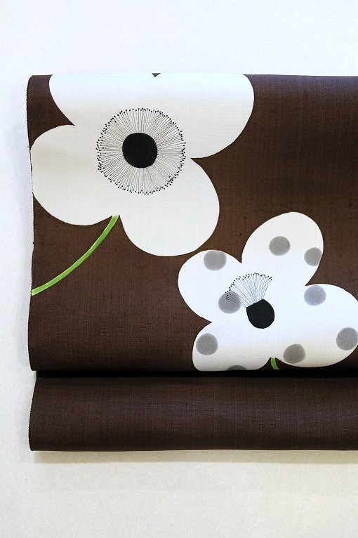 型絵染/九寸名古屋帯 白い花 岡田その子作品