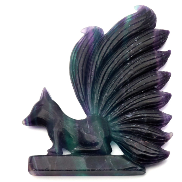 フローライト 置物 九尾の狐 天然石 蛍石 ほたるいし 彫刻 彫り物 九尾