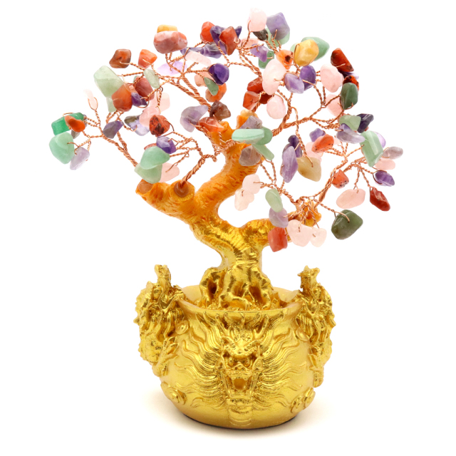 招財樹 壺型 MIX マルチカラー 龍 風水置物 インテリア 金運祈願 開運