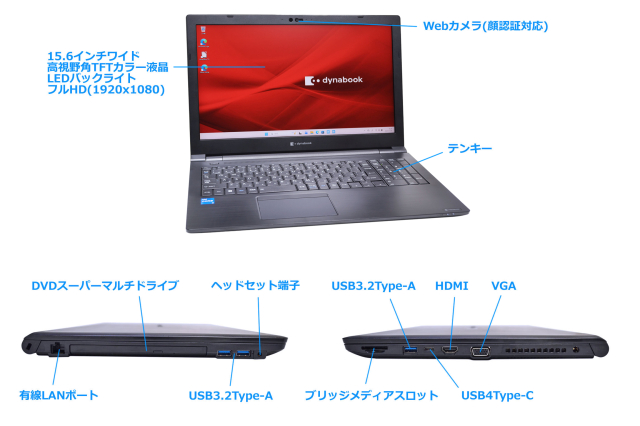 Wi-Fi6E 顔認証 フルHD dynabook B55/LW 第13世代 Core i5 1334U