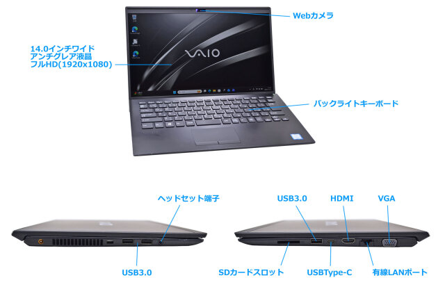 フルHD 14.0型 VAIO Pro PK VJPK11C11N Core i5 8265U M.2SSD256G