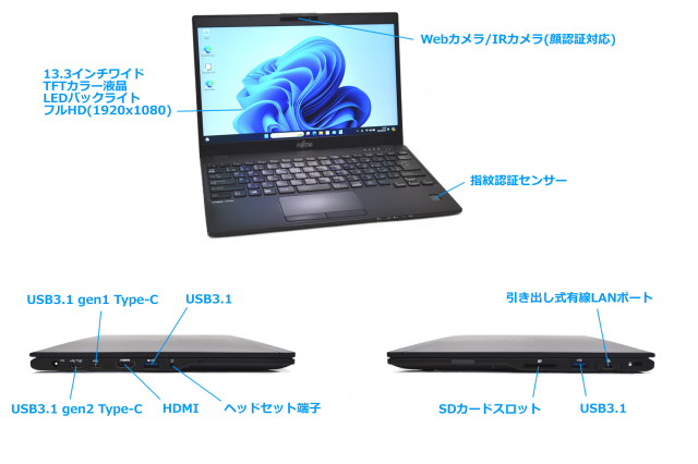 ノートパソコン フルHD 顔認証 中古 富士通 LIFEBOOK U939/B 第8世代