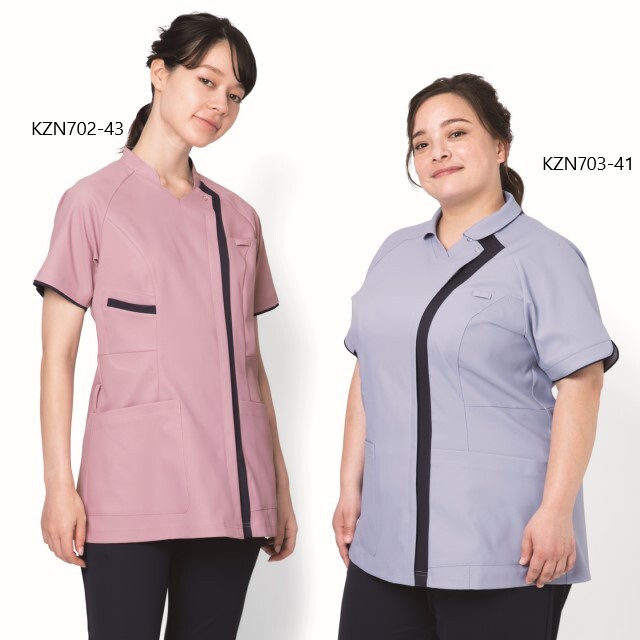 KZN702 カゼン レディス スクラブ ジャケット 女性用 半袖 工業洗濯可