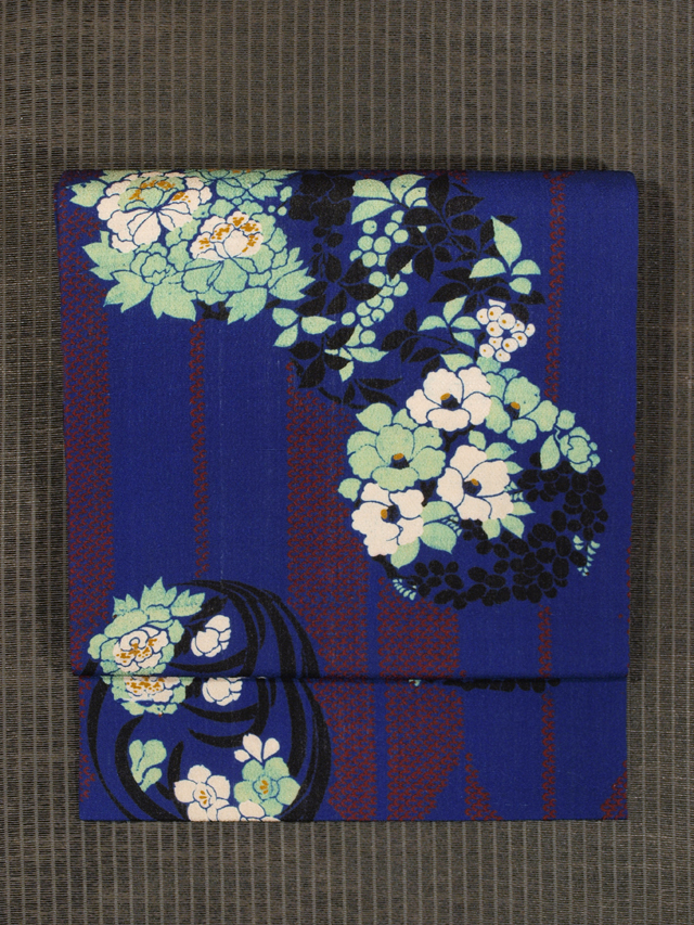 帯のアトリエ花邑 hanamura 銀座店 「矢羽根に花丸文様 型染め 名古屋帯」