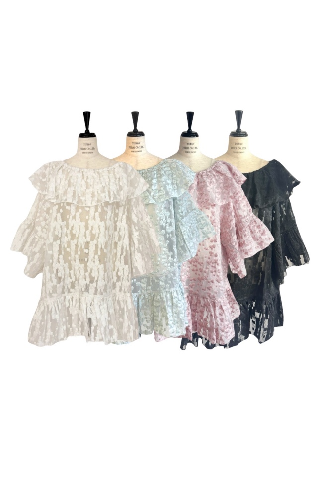 HONEY MI HONEY｜flower organdie frill tunic｜立体フラワー×フリルの