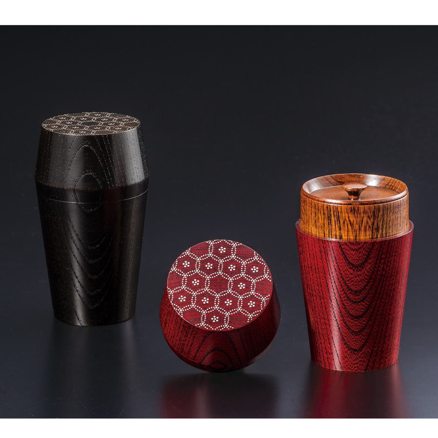 茶筒 花七宝 赤内スリ/黒内スリ 木製 漆塗り FC16-4/5 漆器の井助