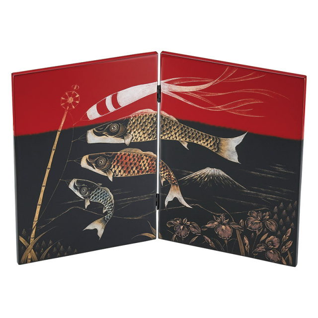 沈金陶皿 写し桜富士 スタンド付 12-13602 漆器の井助