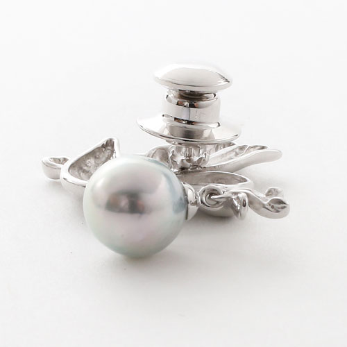 クリックポスト便】シルバー ピンブローチ 鳥 あこや真珠 パール