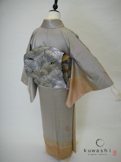 正絹訪問レンタル】 10027 グレーシルバー／金彩一つ紋正絹訪問着