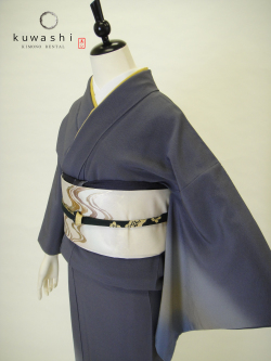 正絹附下訪問着レンタル】 10016 紺／ぼかし正絹付下訪問着金彩