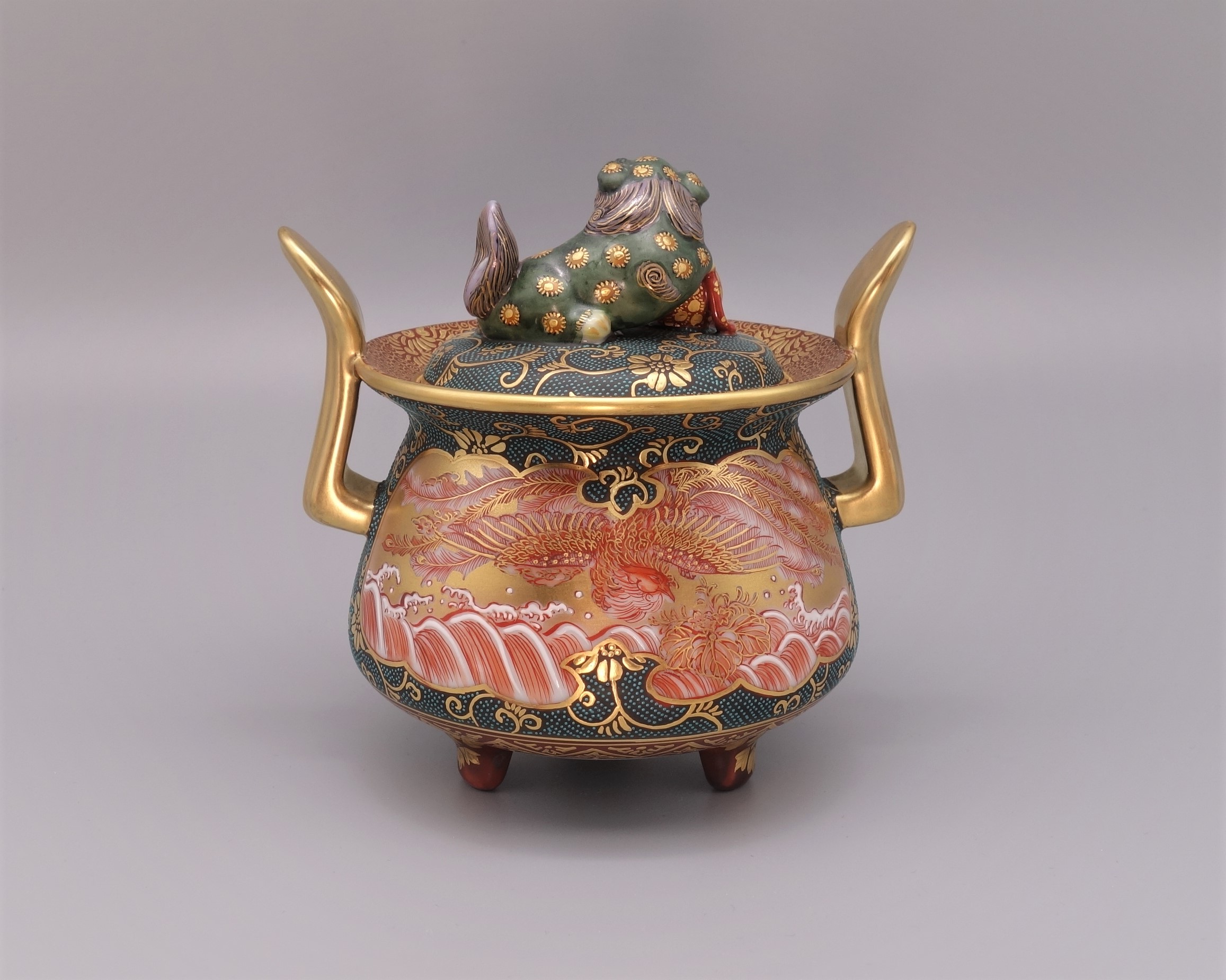 未使用 有田焼 沈香壺 色絵 神右衛門作 七福神 特大八角三段 総手描