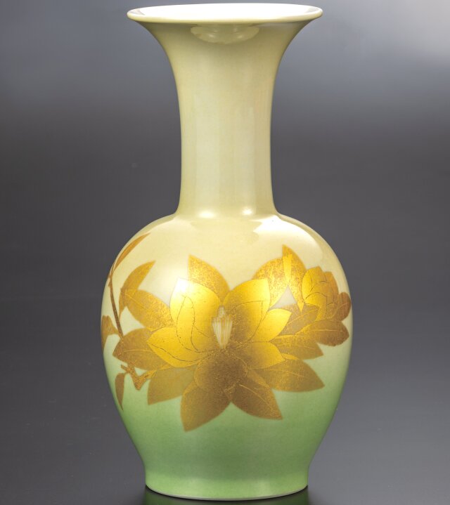 人間国宝 吉田美統 ギフト ご贈答品 御祝 九谷焼8号花瓶 釉裏金彩